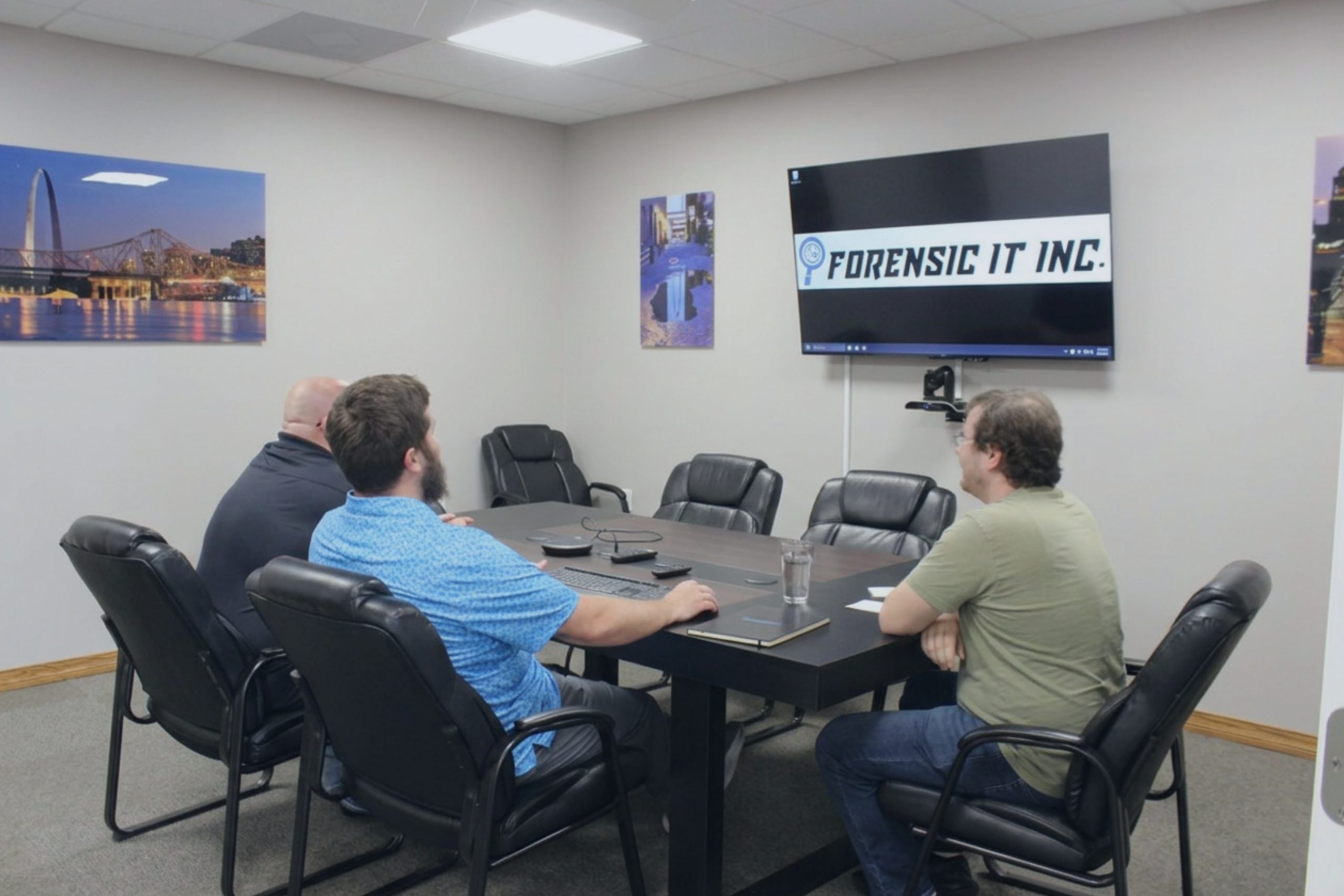 three engineers in a conference room